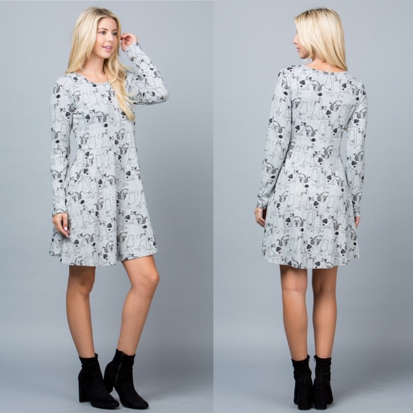 🐈Cat Prints Long Sleeves Sweater Dress - Picture 2 of 3